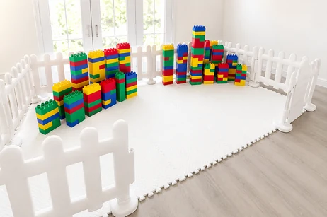 Lego Station kids entertainment rental set up for a kids party in Miami, 12 × 6 ft — 1 of 2