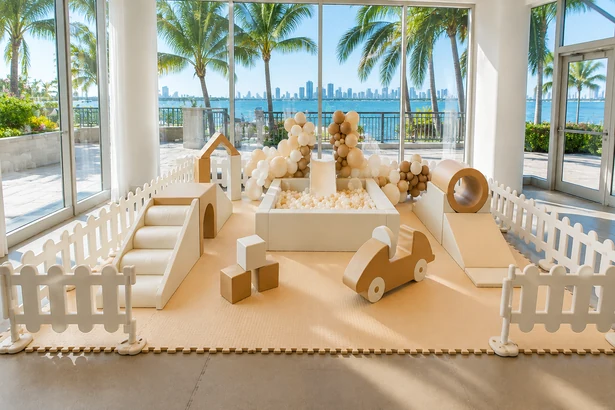 Luxe Station soft play rental set up for a kids party in Miami, 12 × 15 ft