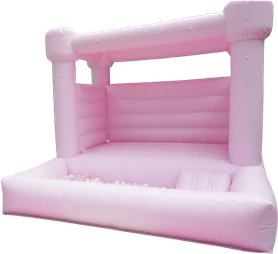 Pink Toddler Bounce + Ball Pit bounce house rental set up for a kids party in Miami, 10 × 10 ft pink