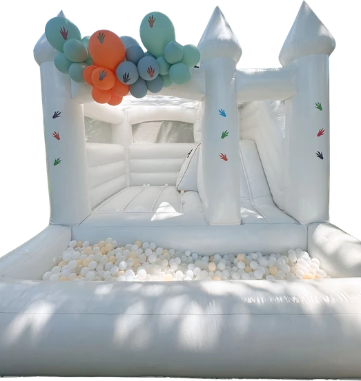 3-in-1 Snowy Bounce bounce house rental set up for a kids party in Miami, 13 × 13 ft white